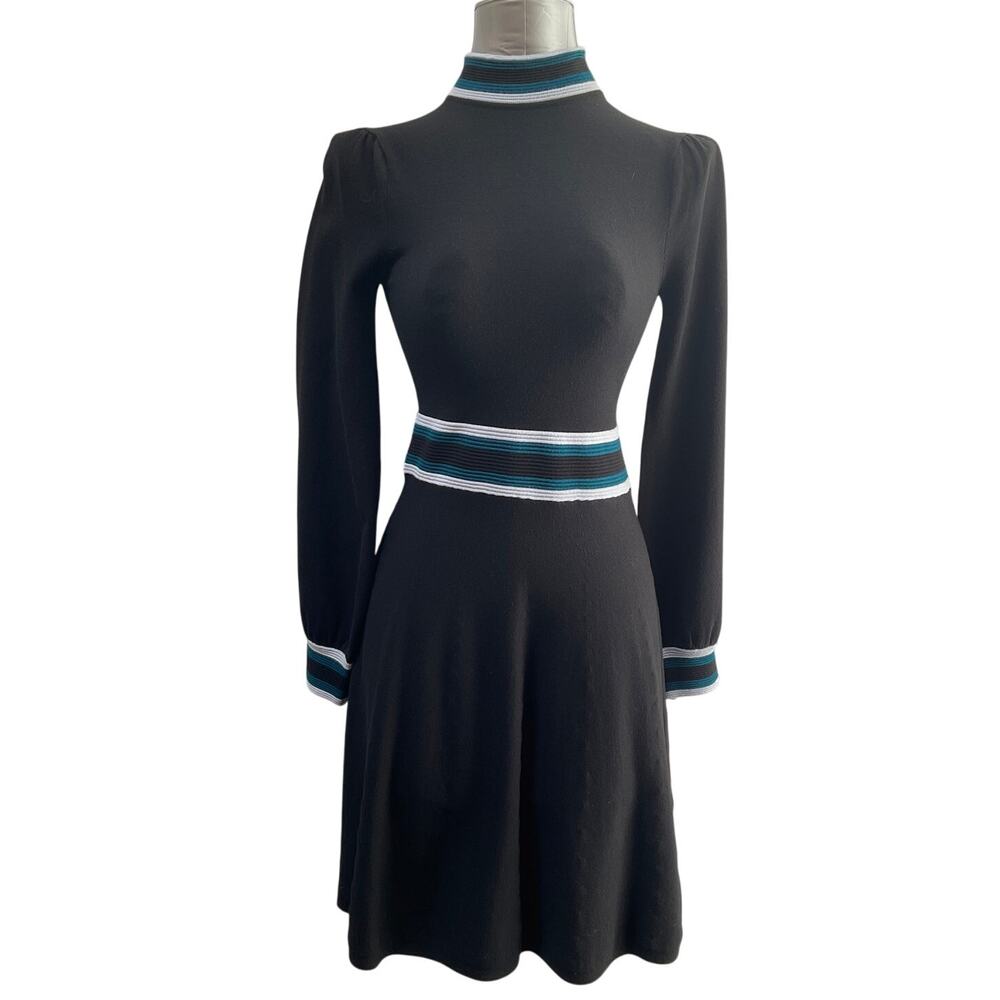 Vince Camuto Women's Mock Neck Long Sleeve Fit Flare Dress Black Size XS